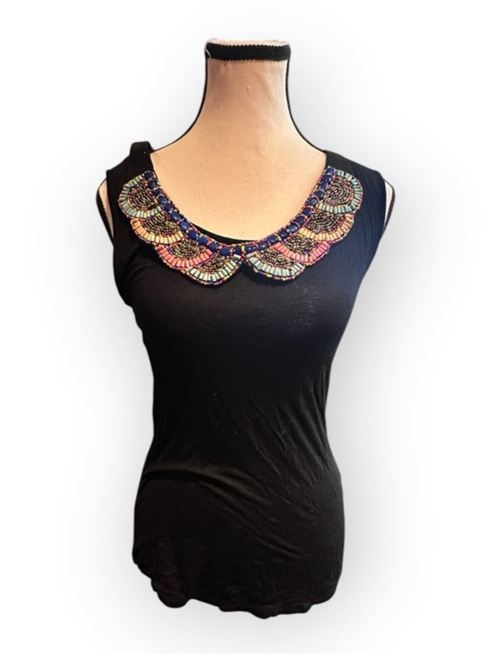 Vintage Women’s M Just Divine Black Beaded Collar Sleeveless Top
